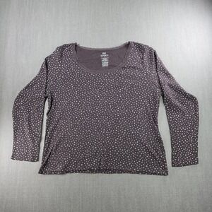 Pink Republic Top Women 1X Plum BBrownrown Floral Ditsy Lace Trim Long Sleeve